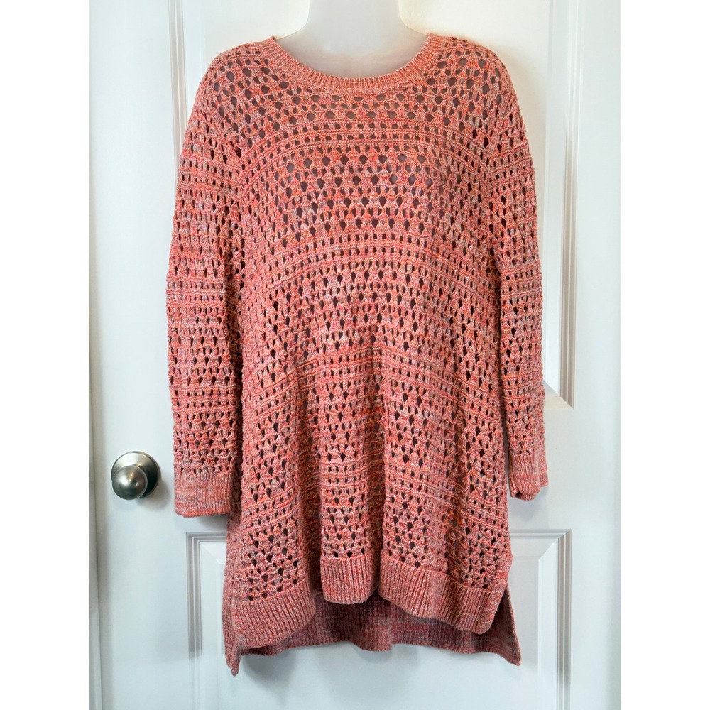 Croft & Barrow Coral Crochet Knit Sweater Tunic 2X Cotton‎ BOHO Spring XXL